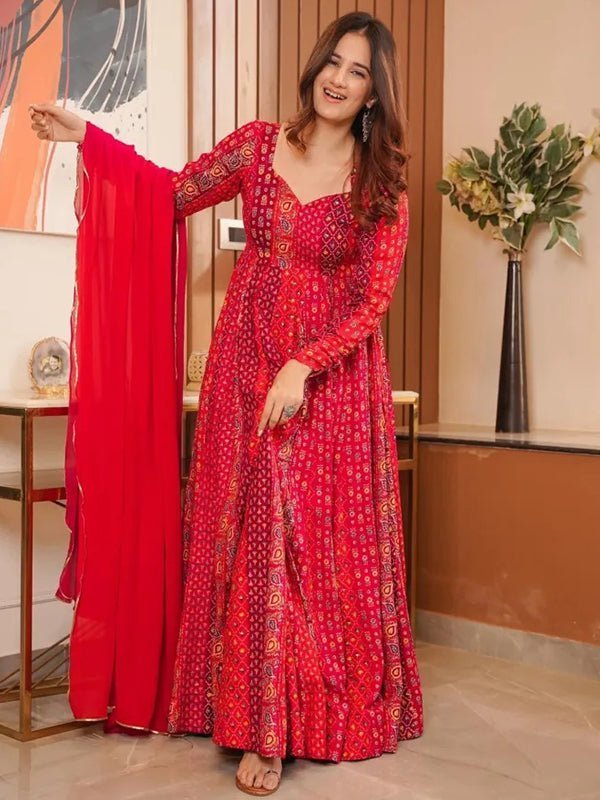 Magenta Red Anarkali Gown With Dupatta Set - Image 3