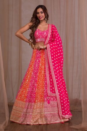 Pink Zariwork Georgette Readymade Lehenga