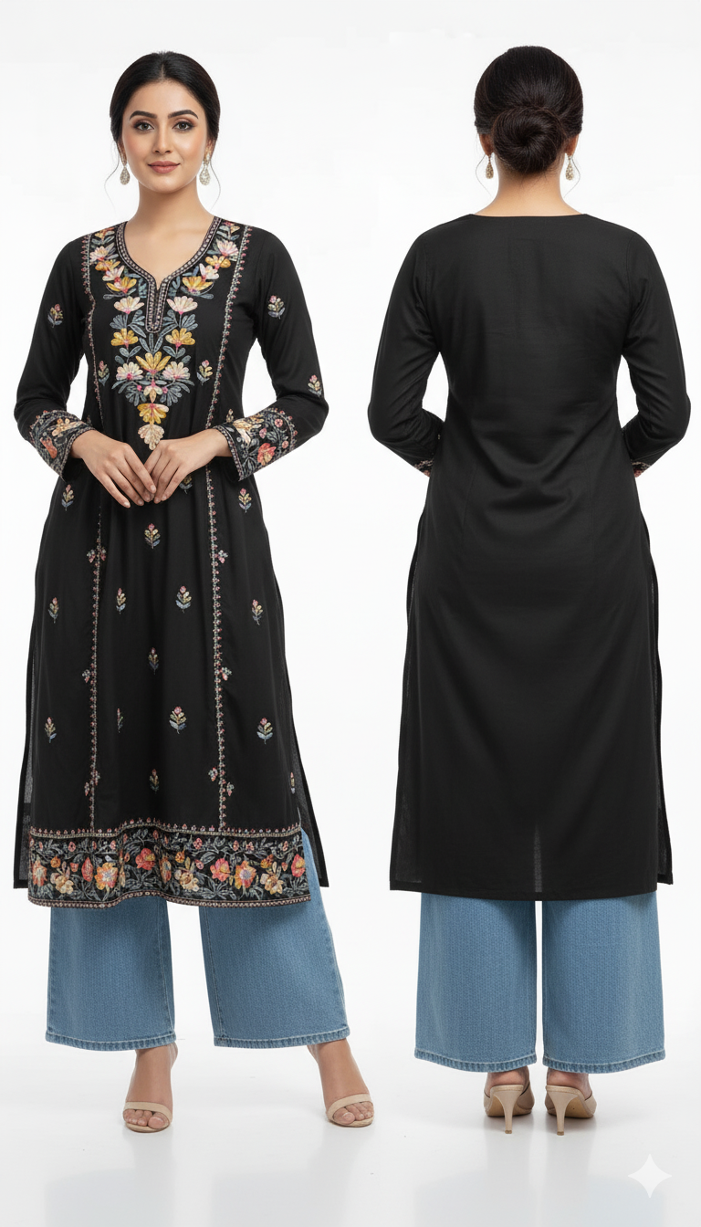 Stylish New Rayon Embroidery Top / Kurti – Contemporary Ethnic Elegance for Women