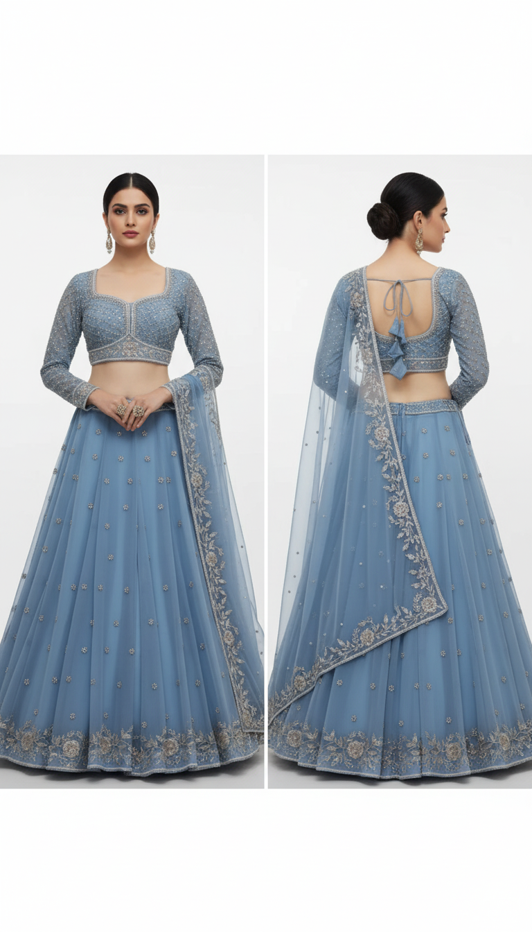 Royal Fox Georgette Semi-Stitched Lehenga Set with Rivet Moti & Sequin Work – Elegant Festive Wear for Women
