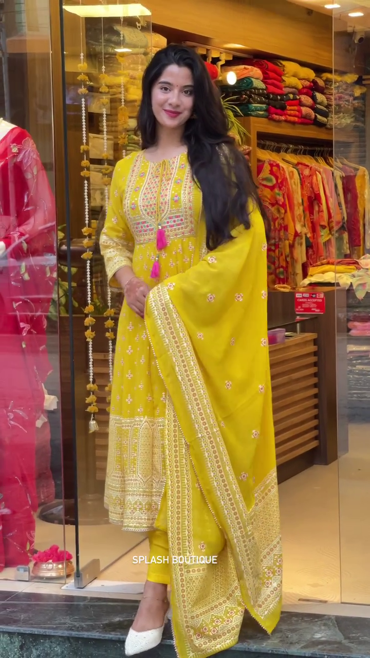 Ethnic Motifs Embroidered Regular Kurta with Trouser & Dupatta - Image 3