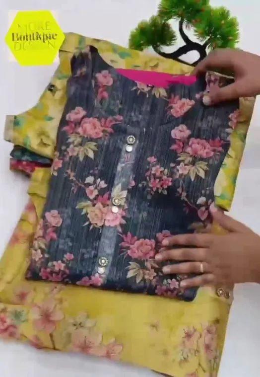 Women Floral Print Cotton Silk Kurta Set (Multicolor) - Image 3