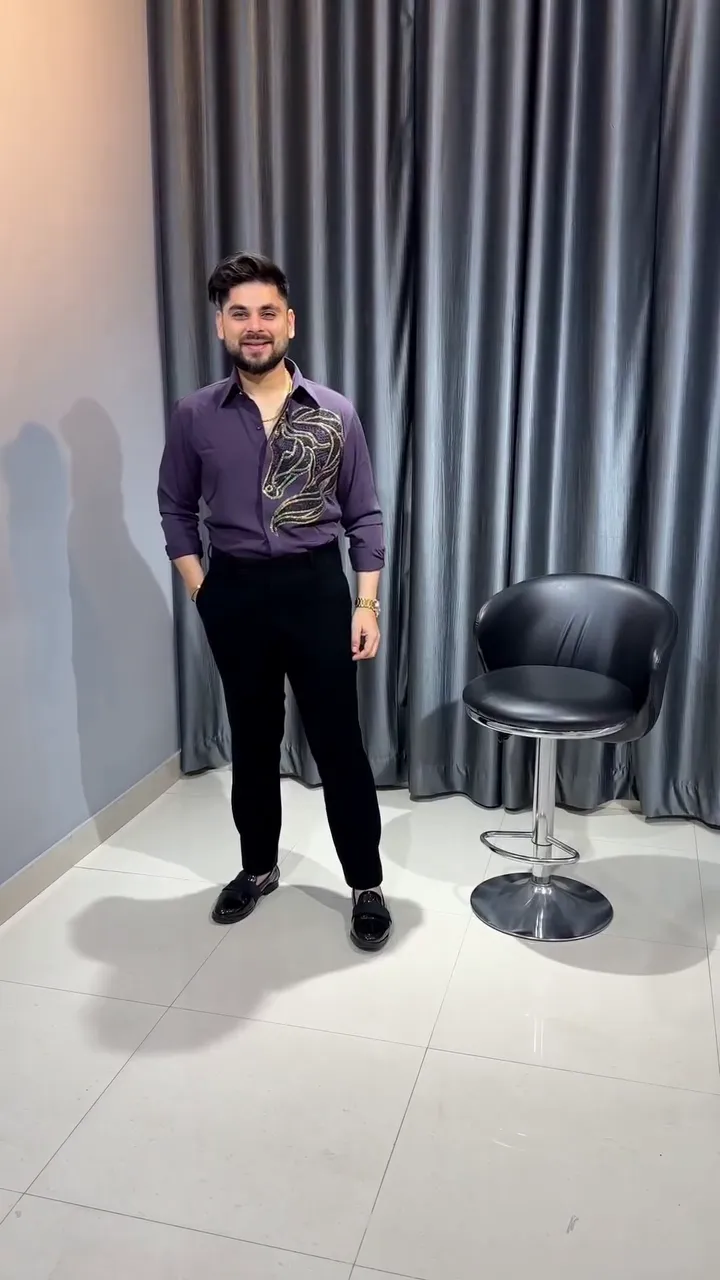 π Purple Satin Cotton Shirt for Men with Horse Embroidery β Designer Casual & Party Wear Shirt πβ¨ - Image 4