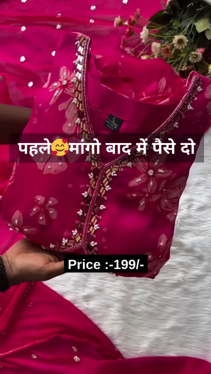 Organza Hand Work Unstitched Suit With Havy Shantoon Bottom