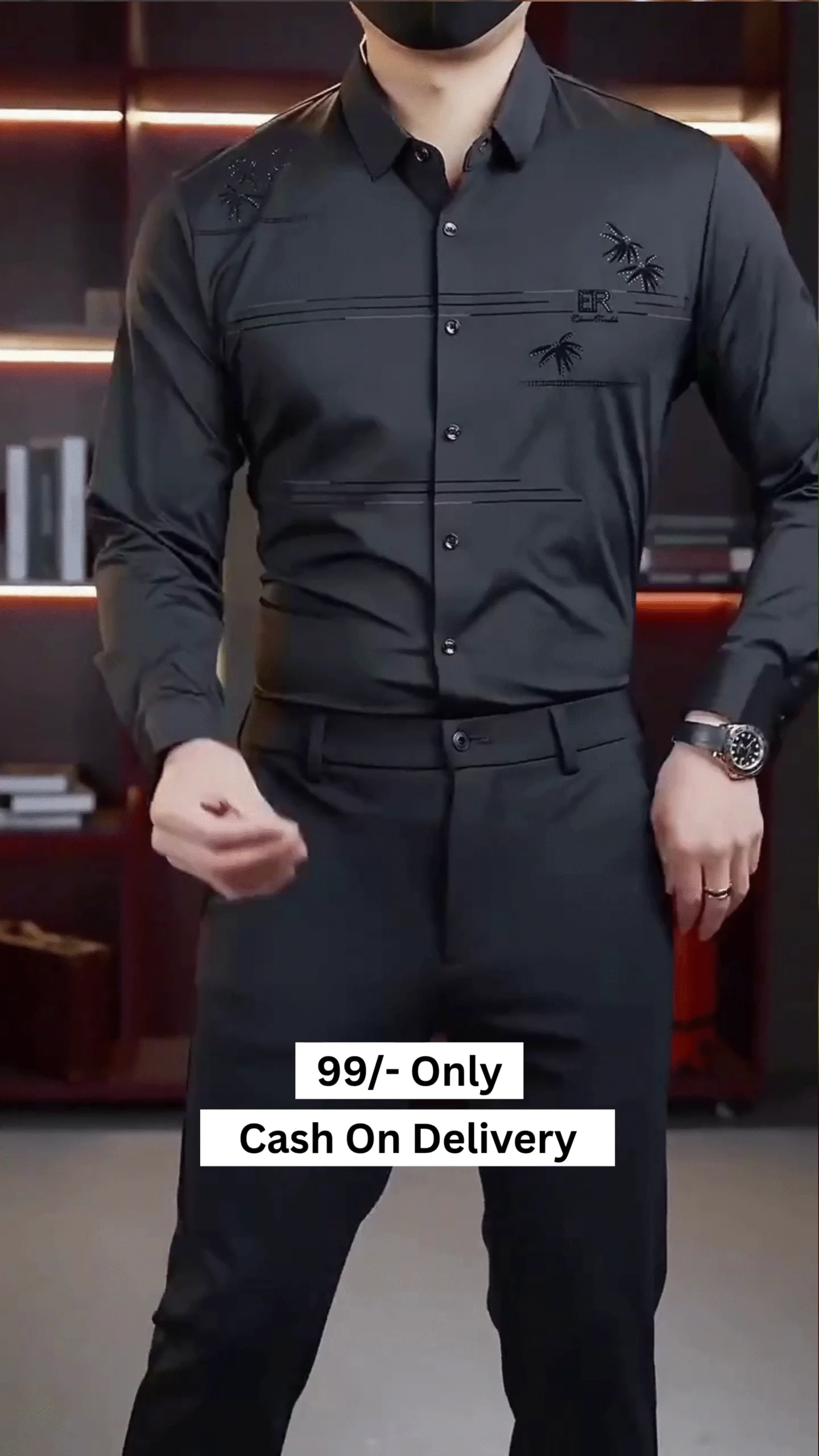 π Menβs Black Formal Shirt β Regular Fit Solid Cotton Blend Party Wear Shirt with Diamond Design β¨
