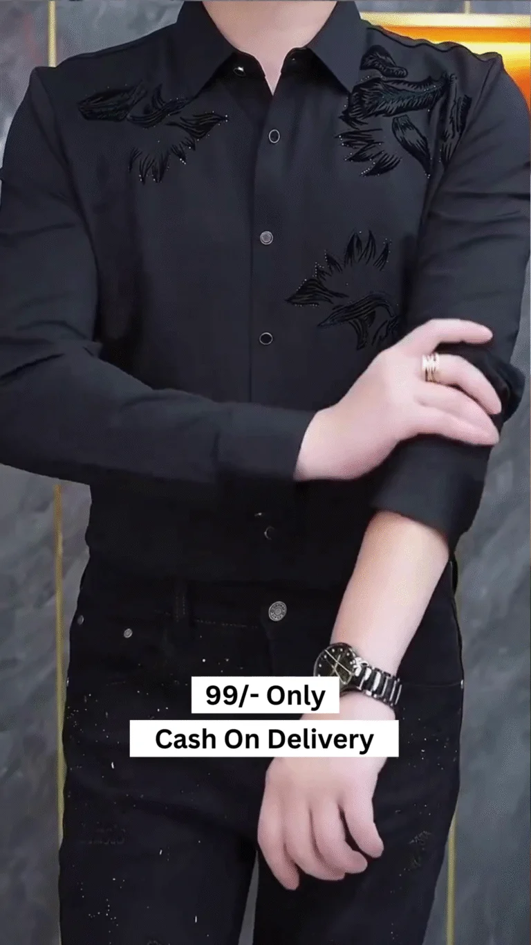 π Menβs Black Formal Shirt β Regular Fit Solid Cotton Blend Party Wear Shirt with Diamond Design β¨ - Image 3