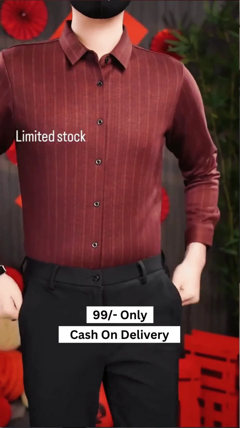 Menβs Maroon Striped Formal Shirt β Slim Fit Cotton Full Sleeve Casual & Office Wear β¨ - Image 2