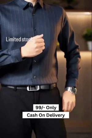 Men’s Maroon Striped Formal Shirt – Slim Fit Cotton Full Sleeve Casual & Office Wear ✨
