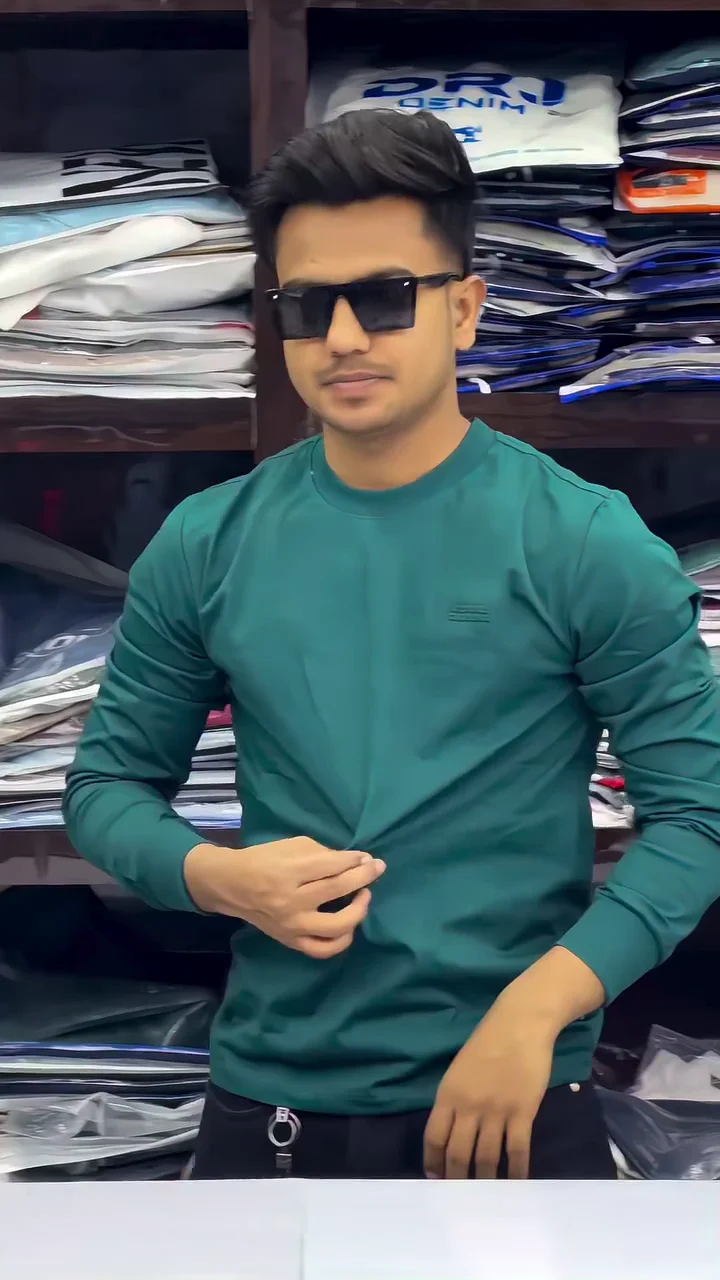 Menβs Slim Fit Crew Neck T-Shirt β Logo Embossed Full Sleeve Stretch Cotton Blend (XXL) β¨ - Image 2