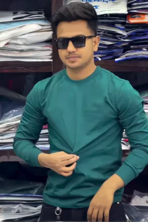 Men’s Slim Fit Crew Neck T-Shirt – Logo Embossed Full Sleeve Stretch Cotton Blend (XXL) ✨