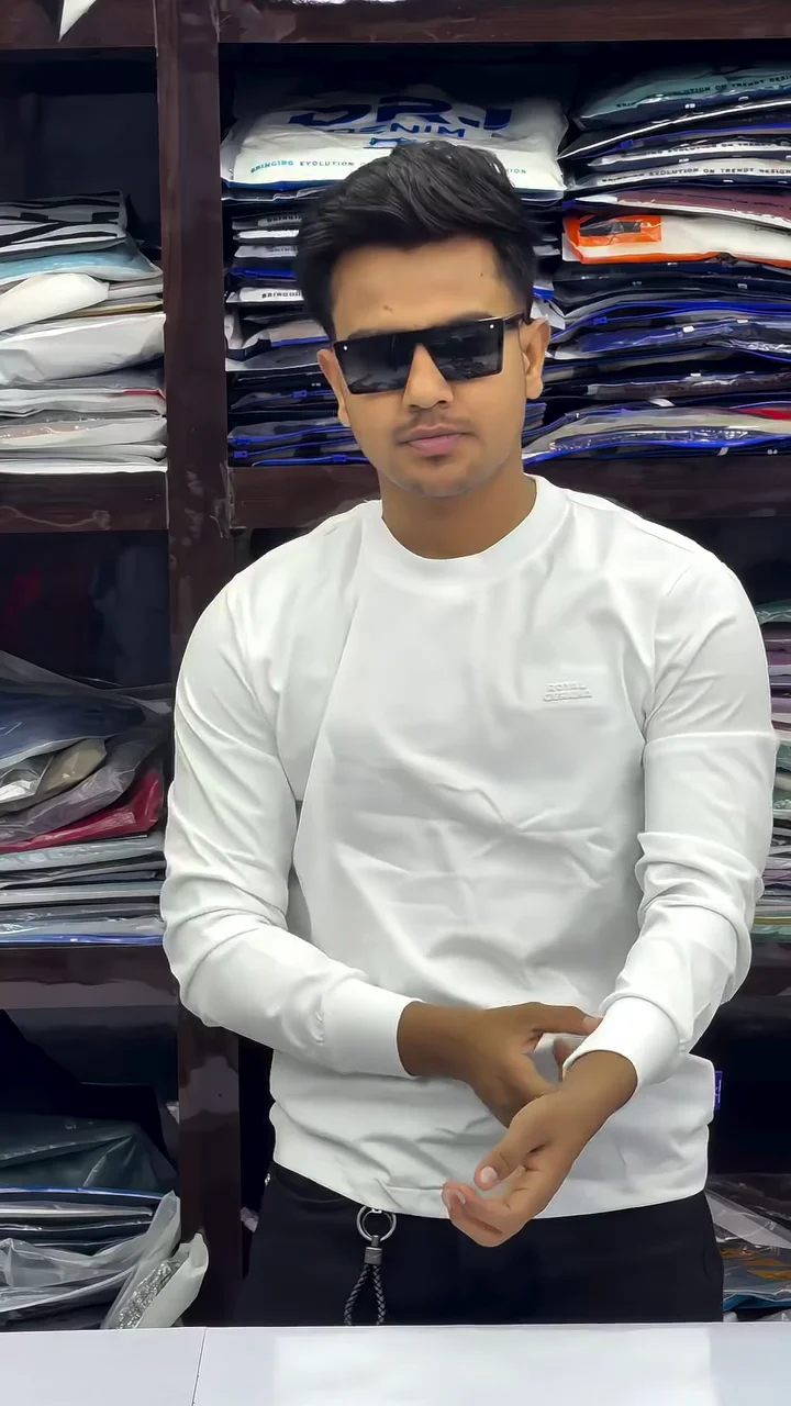 Menβs Slim Fit Crew Neck T-Shirt β Logo Embossed Full Sleeve Stretch Cotton Blend (XXL) β¨ - Image 3