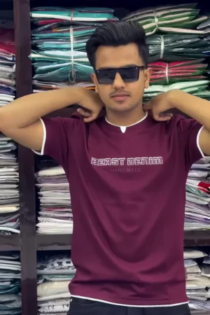 👕 Men’s Maroon Cotton Polo T-Shirt – Slim Fit Half Sleeve Casual Wear with Logo ✨